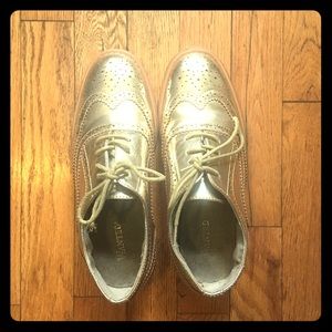 Metallic Gold Wingtip Oxfords